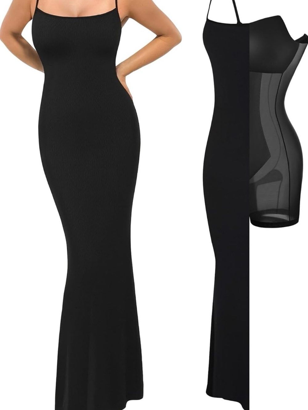 Never Worn! Black Slim Fit Maxi Dress with Built-In Shapewear